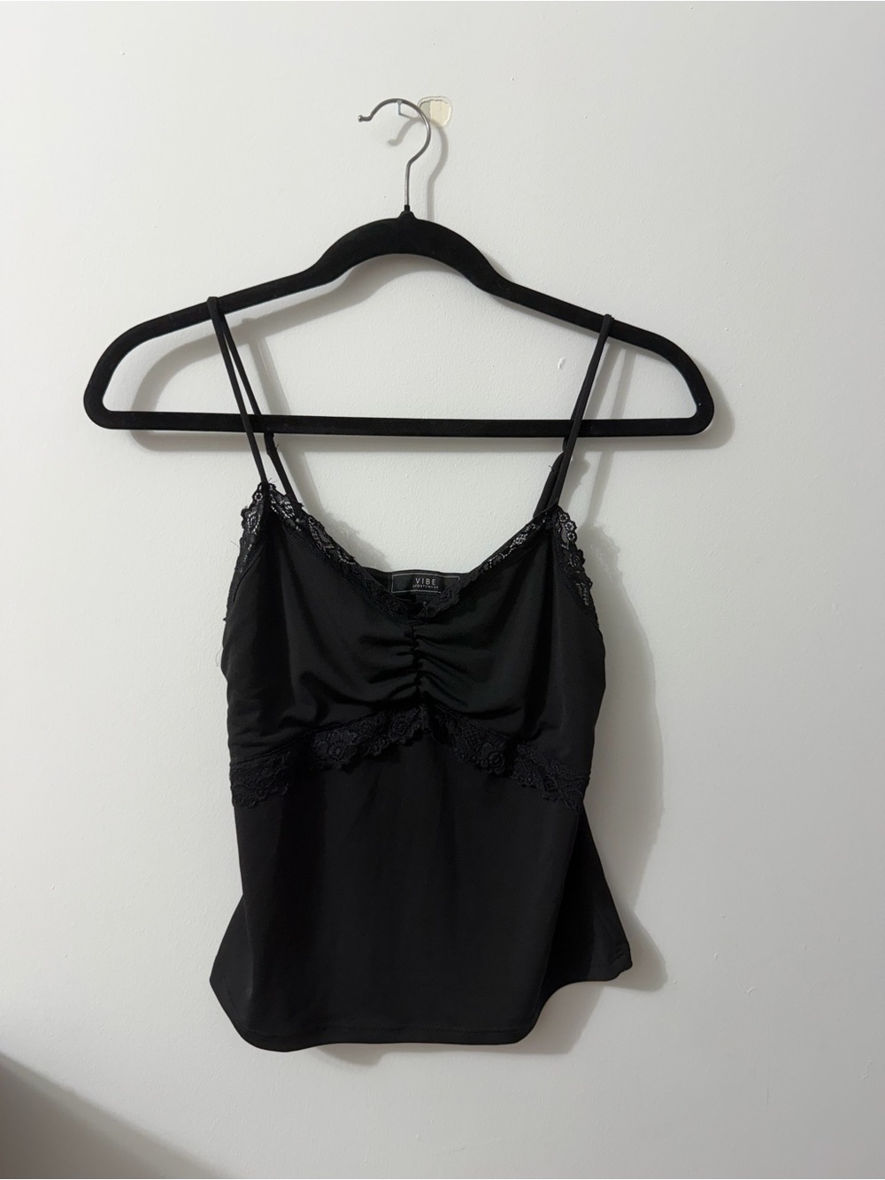 Vibe Black Lace-Trim Satin Tank Top